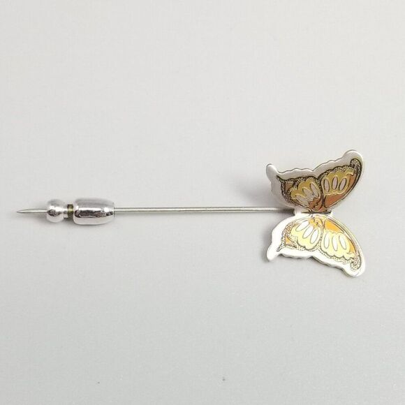 Vintage Reed & Barton Damascene Butterfly Stick Pin, Silver Tone Mixed Metal - Picture 3 of 9